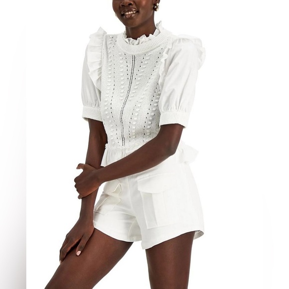 INC International Concepts Tops - INC Cable Knit Sweater White Short Sleeve Top